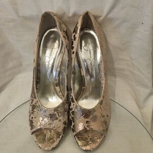 Jessica Simpson Gold Peep Toe Heels